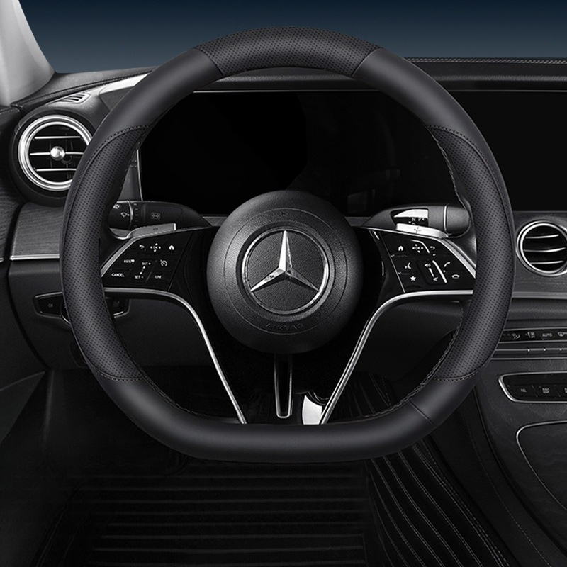 Image of Universal Car Steering Wheel Cover, Texture Pu Leather Non-slip Steering Protector, 38cm O D Shape Auto Steering Wheel Sleeve For Most Vehicles