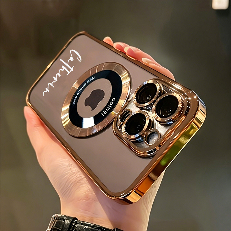 TEMU Phone Case - Custom Name/ Diy Magnetic Plating Clear Phone Case For Iphone 17 Pro Max 17 16 Pro Max 15 14 13 12 11 Pro , With Camera Lens