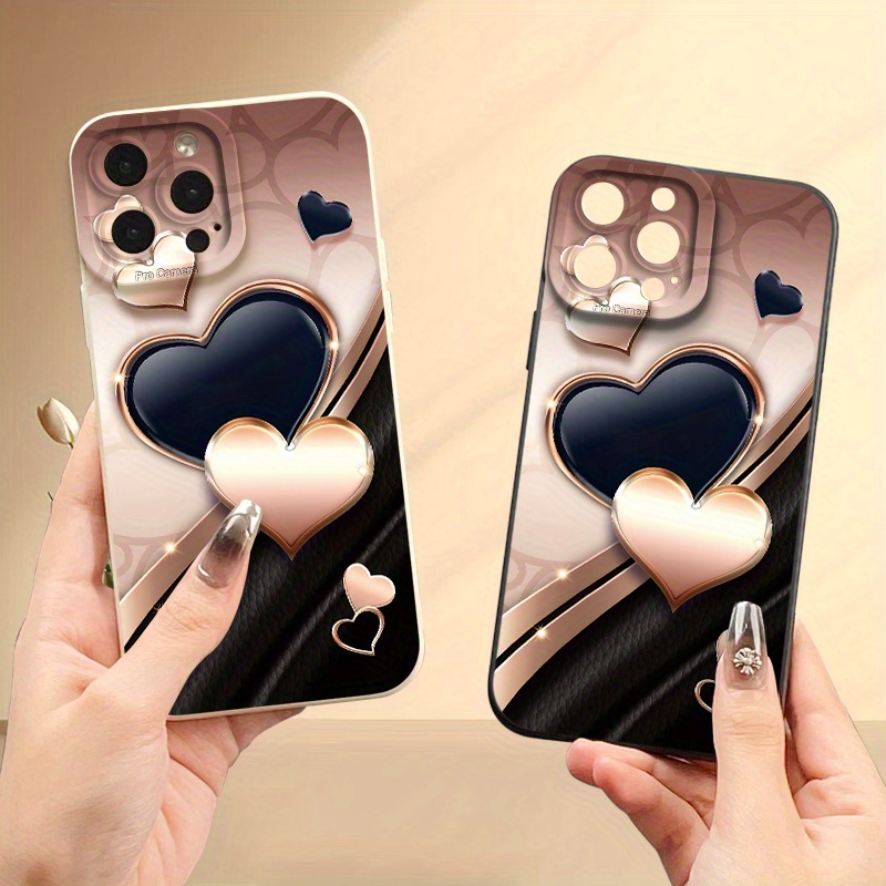[Matte Phone Case] iPhone 11 12 13 14 15 16 Pro Max XR X/ XS 7 8 Plus SE Mini Smartphone Champagne Color Texture Heart Pattern UV Printing Matte Mobile Phone Case 360 Degree All-round Protection Best Gift