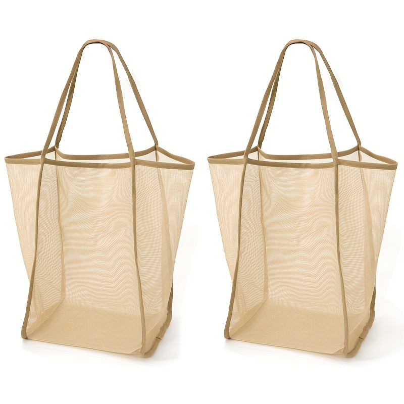 TEMU 2 Large Capacity Mesh Beach Tote Bags - Made Of Durable, Solid Color With Sturdy Handles, Perfect For Travel, Beach, Vacation, And Camping, Multifunctional Storage Solution With A