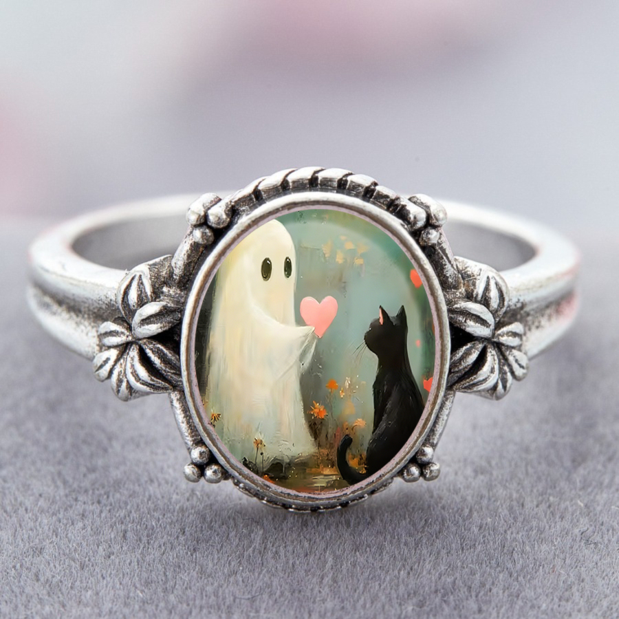 TEMU 1pc Ghost Rings Heart Rings Cat Rings Oval Rings Flower Rings Animal Rings Fantasy Rings Unique Jewelry Halloween Gifts Valentine Gifts Everyday