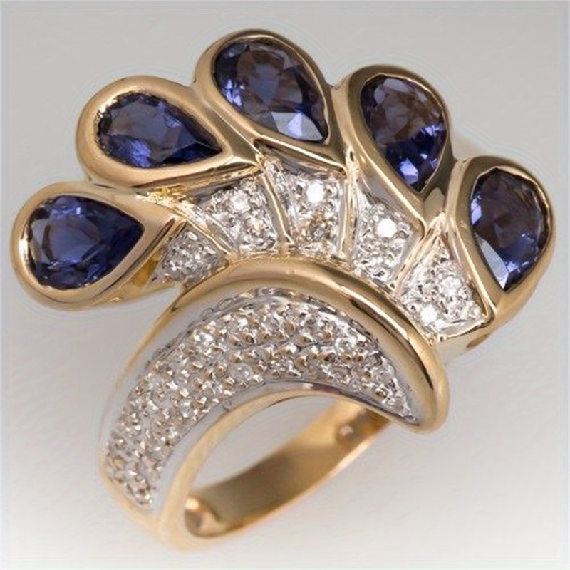 Elegant Waterdrop Synthetic Blue Zirconia Wedding Band