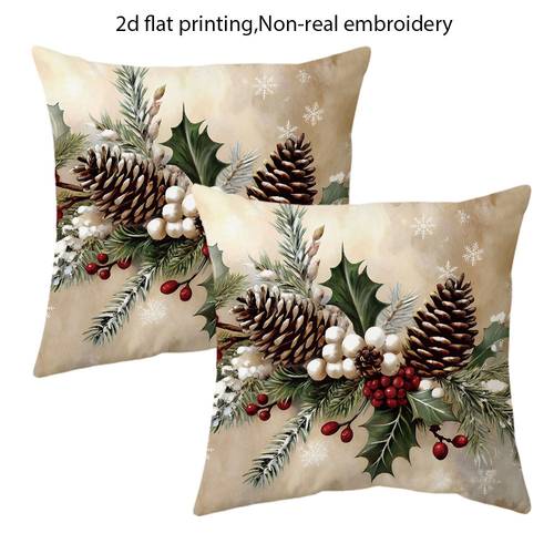 2pcsvintagechristmasthrowpillowcovers 18x18inch nonrealisticembroidery berrydesign zipperclosure handwashonly polyester idealforporch patio couch sofa livingroom christmasdecorations christmascushioncover