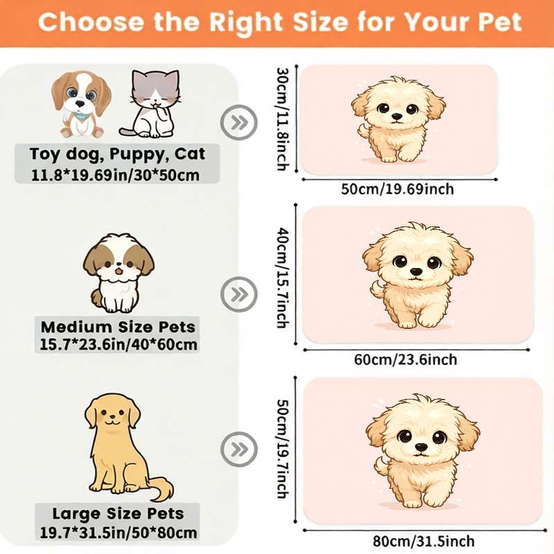 TEMU 滑り止め犬用給餌マット 1枚 全犬種対応 漏れ防止ペットフロアマット かわいい子犬の散歩柄 洗濯機洗い対応表面 小型・大型ペット用 携帯/屋外対応 ペットオーナーへのギフトに最適
