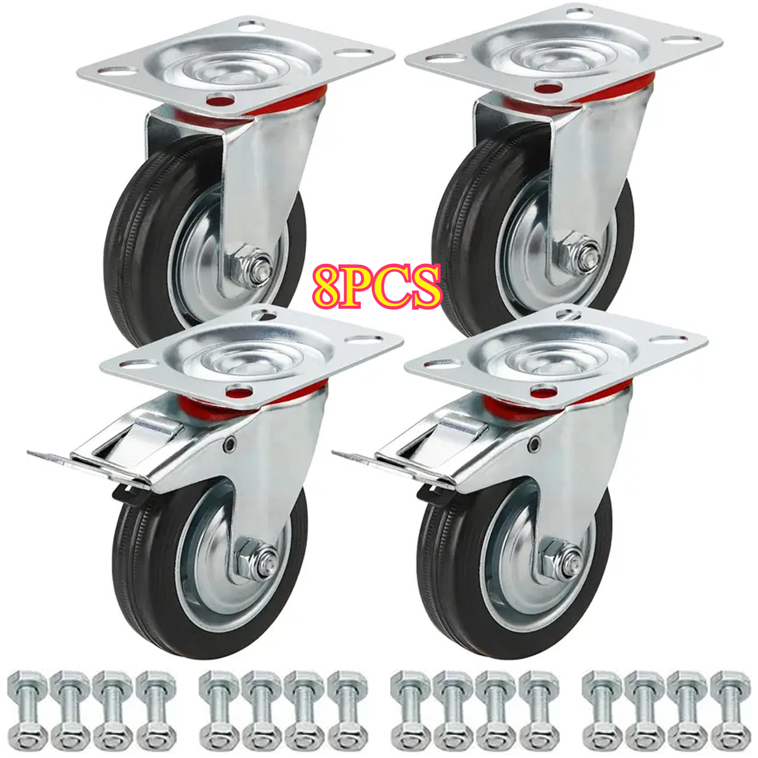 4/8 Swivel Casters With 16/32 Screws, Swivel Casters With Brakes, Load-bearing Capacity Of 400kg, 75mm Heavy-duty Casters, Kit Transport Casters, Industrial Transport And Casters With Solid Support