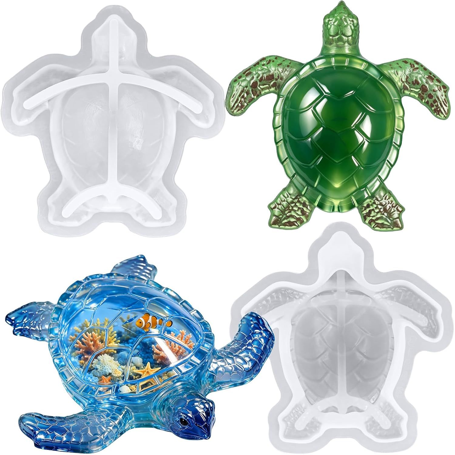 TEMU Moules en résine tortue de mer, lot de 2 moules pour artisanat en résine d'animaux | Moules en silicone 3D tortue de mer pour moulage de résine