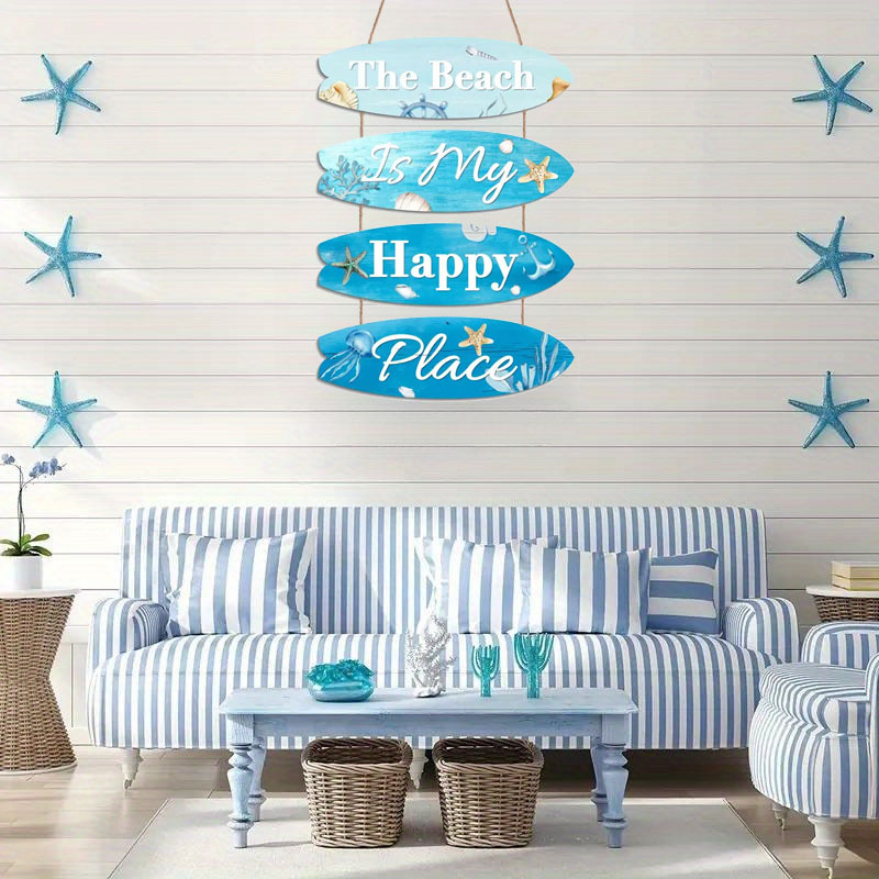 TEMU 2d Flat, 1pc Summer Hanging Decor Beach Theme "the Beach Is " Wooden Hanging Door Sign Fresh Rustic Wooden Plaque Home Decor Living Room Bedroom