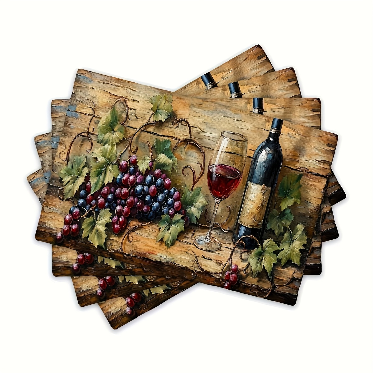 TEMU 4pcs Of Country-style Wine Pattern Placemats, 12x18inch Heat-resistant And Washable Decorative Table Mats, Suitable For Restaurants, Homes, And