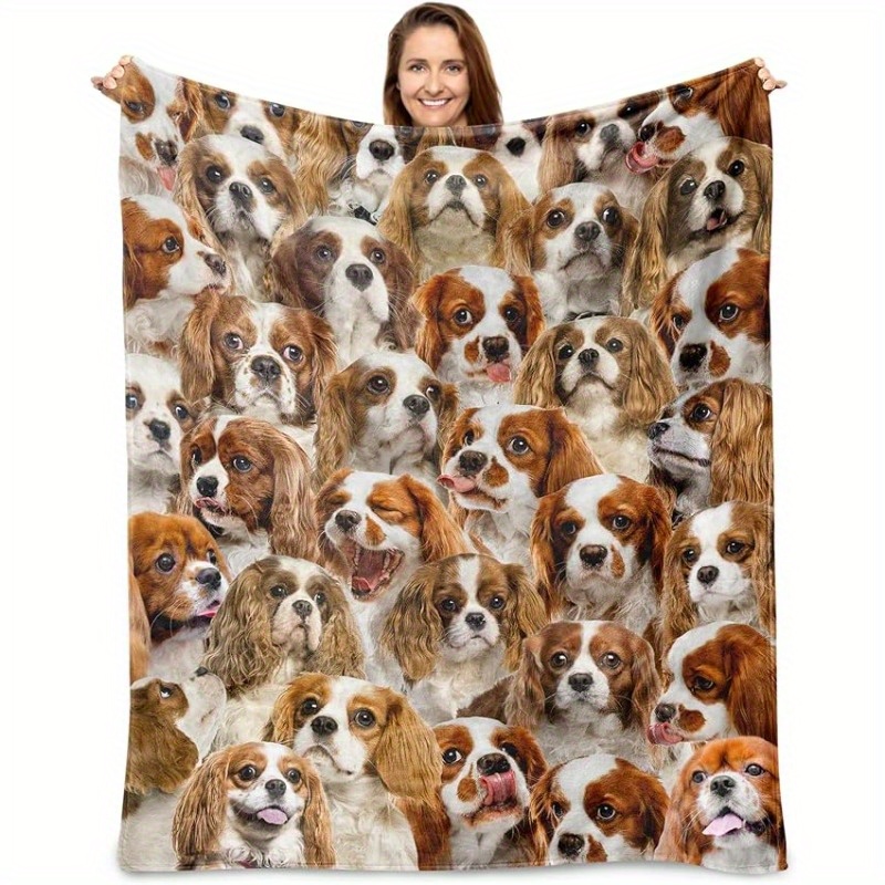 TEMU King Charles Spaniel Dog Bedspread - Realistic Ckcs Spaniel Print Flannel Bedspread Suitable For - Cozy, Machine Washable Pet Bed For King