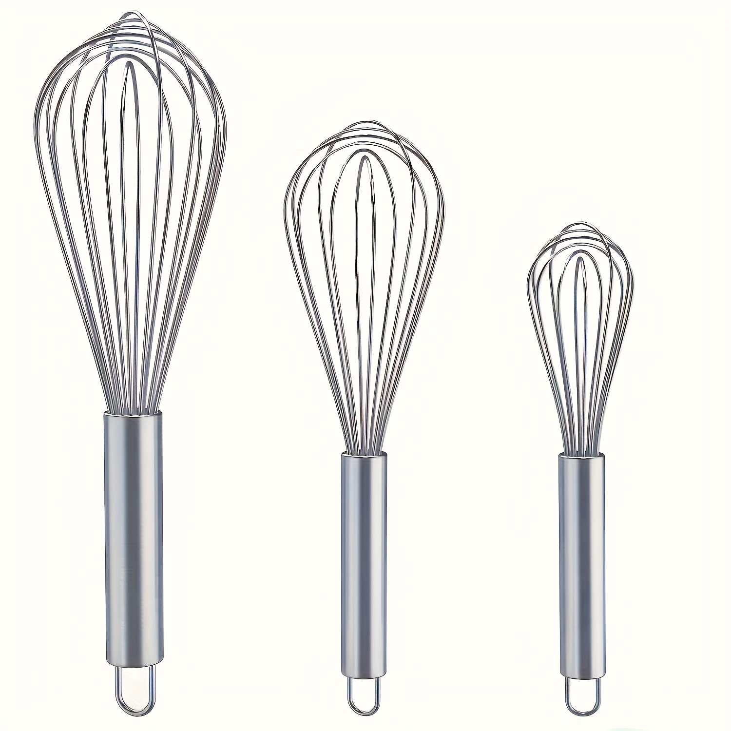 TEMU A Set Of 3 Stainless Steel Whisks- Manual Kitchen Mixer, Suitable For Stirring, Beating, And Blending- Durability Bubble Whisk Set, Food-grade,