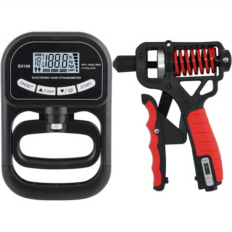 electronic hand dynamometer 400lbs/180kg adjustable   grip strength tester & trainer set - portable electronic counting grip with lcd display,   for home gym, fitness training, and  , grip strength tester,   tool, sleek device, durable construction Product details 0