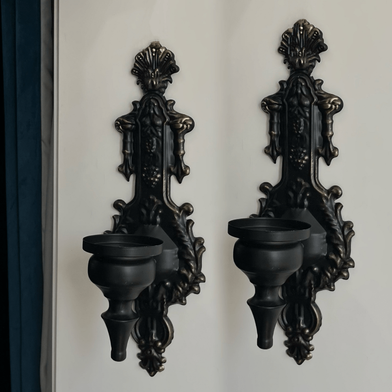 2pcs, Vintage Embossed, Three-dimensional Wall-mounted Candle Holders, Ironwork Wall Decor, , Classic European Style