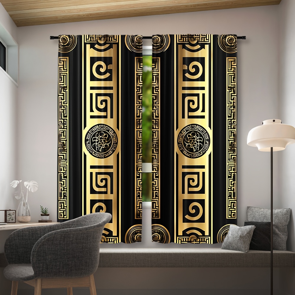 TEMU 2d Flat, 2pcs Stylish Window Drapes Featuring A Design While Ensuring Privacy. Modern Curtains Showcase A Black And Key Motif And Are. Size