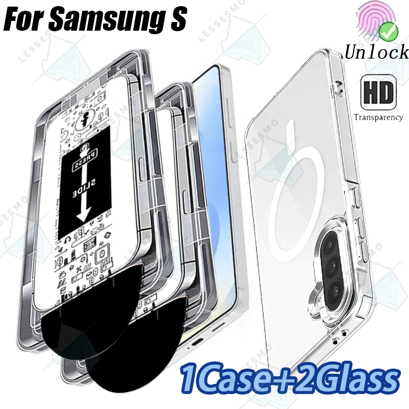 TEMU 1 ensemble Coque Magnétique Transparente Antichoc et 2 films de en verre trempé Ultra HD faciles à installer, pour for Samsung S26/S25/S24/S23,