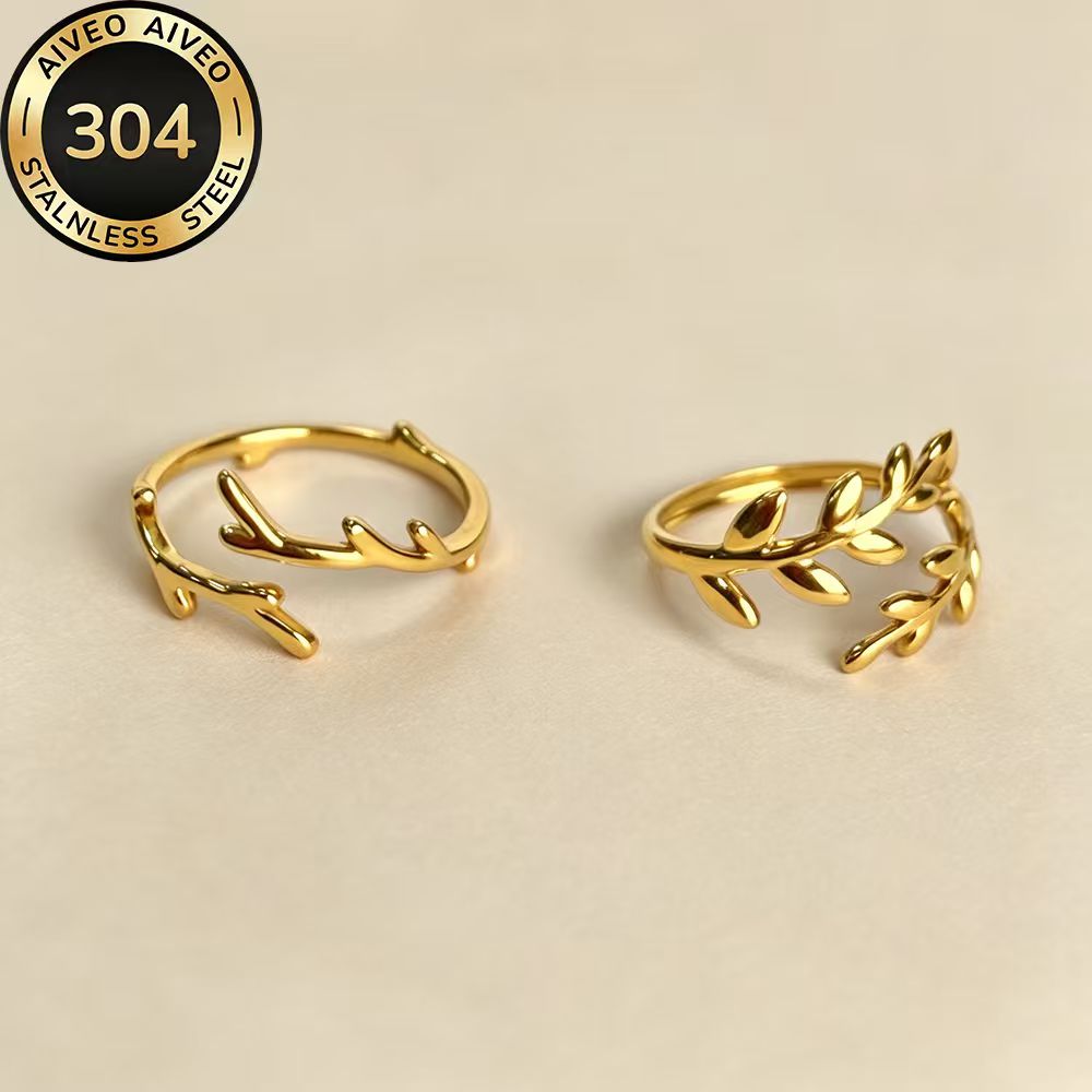 2pcs Golden Stackable Open Ring Set, Low-Allergy Stainless Steel