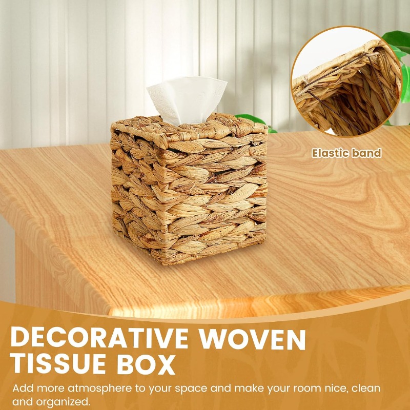 2pcs decorative woven tissue box cover - round woven tissue holder with   lid,   woven texture, durable woven fabric for bathroom, living room, office - decorative tissue dispenser organizer, portable tabletop storage for home & travel, fits standard tissues, rustic modern decor in beige & brown tones, aesthetic facial paper box cover with woven design for   decor, portable for table use, bathroom decor, elegant and functional tissue holder, tissue holder Product details 3