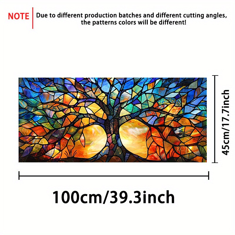 TEMU 1pc Vibrant Tree Of Life Stained Glass Window Film, 39.3x17.7 Inch - Pvc Static Cling, Removable & Reusable, Decorative Privacy Decal For Home,
