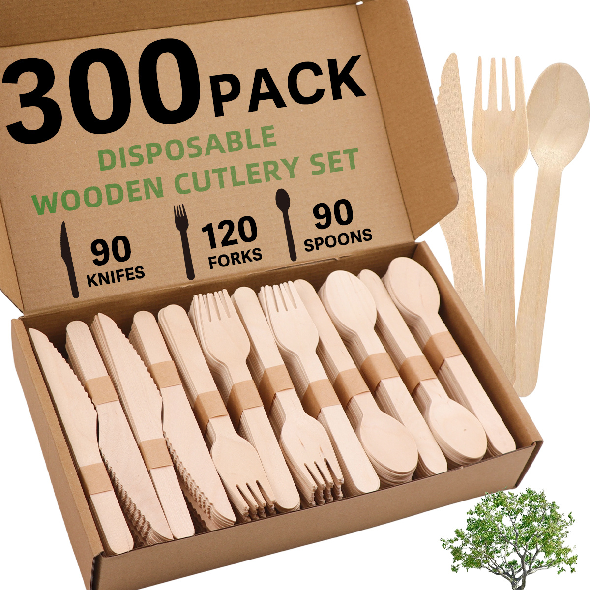 Image of 300pcs Disposable Cutlery Set (120pcs Forks, 90pcs Spoons, 90pcs Knives), , Sturdy, Cutlery For Events, Dining, Parties And Picnics, Halloween And Christmas Parties