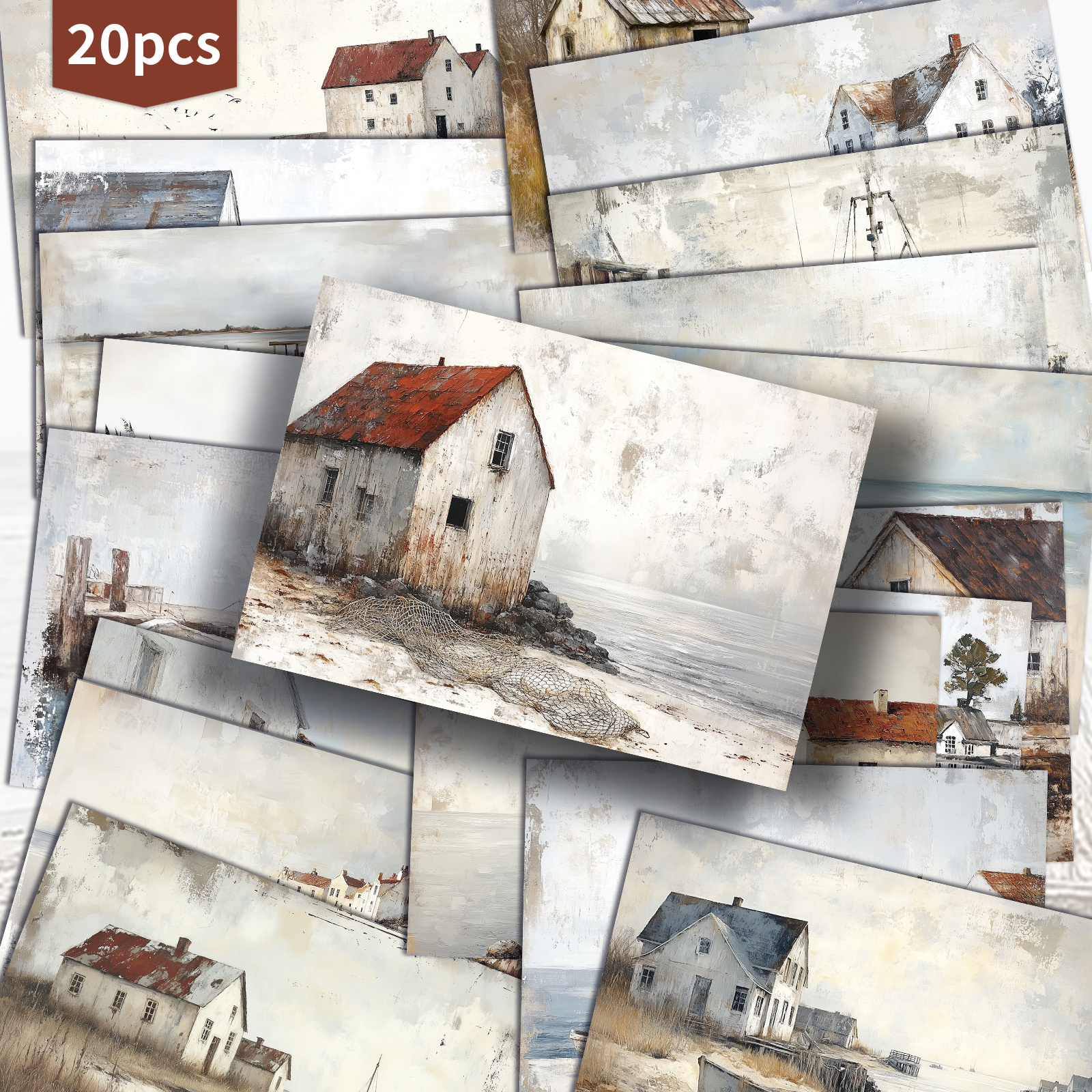 E-shop 20er-Pack ASSTSS Geschenkkarten mit Motiv verlassene Segelboot – 4x6 Zoll Junk-Journal-Papier, klassische -Illustrationen, dekorative