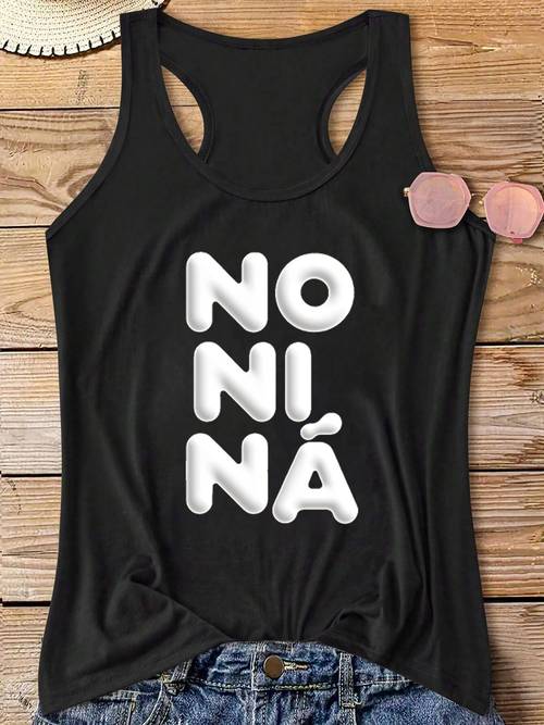 Women's Spanish Phrase "No Ni Ná" Letter Print Sleeveless Top - Spanish Slang Blouse Tank Shirt, Round Neck Casual Summer Spring Blousewear Suitable for Summer & Spring Outfits, Machine Washable Non- Clothing
