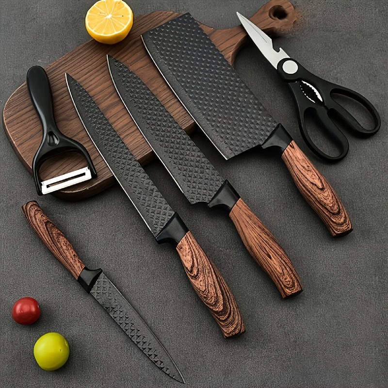 6pcs kitchen knife set clearance deal valentines day promotion sharp cutting knife suitable for cooking non stick pot ergonomic wooden handle chefs knife kitchen supplies clearance discount