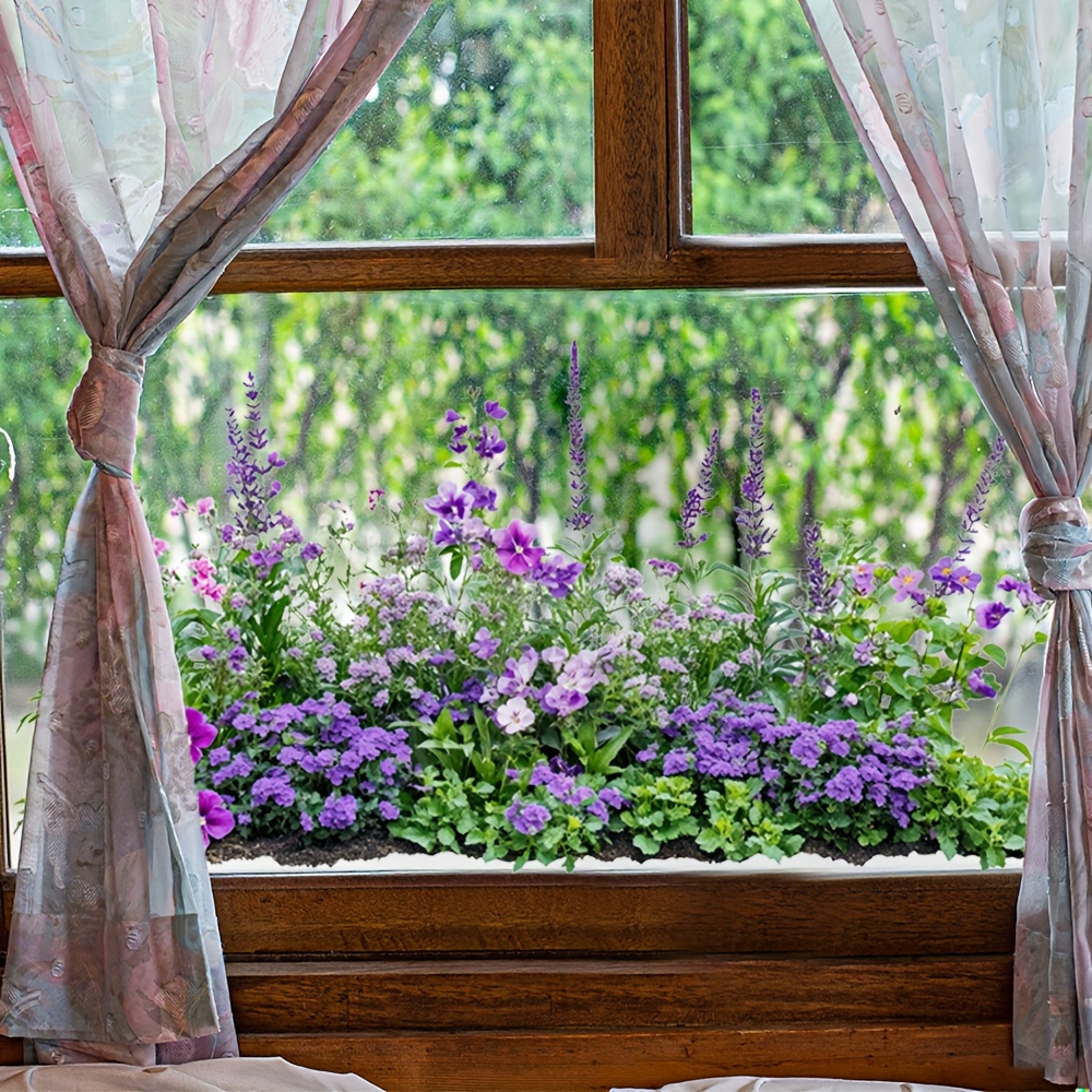 Floral Lavender Glass Stickers For Home Window And Door Decoration Self-adhesive Renovation For Rental House Bedroom Living Room Stickers
