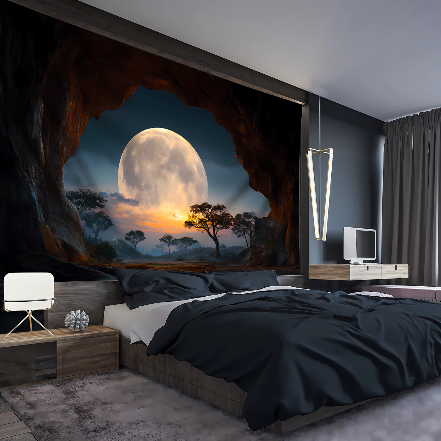 TEMU 1pc- Ultra Large Size- Cave Forest Moon Landscape Photo Huge Digital Printing Tapestry, Aesthetic High-definition Printing Polyester- For Living
