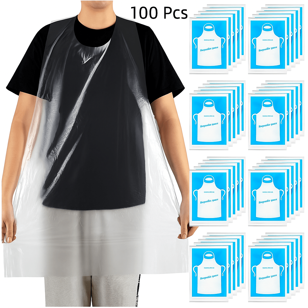 TEMU Suitable For Restaurants -100pcs Of Transparent Heavy-duty Waterproof Apron Set | Disposable Kitchen Apron, Durable And Waterproof, Suitable For
