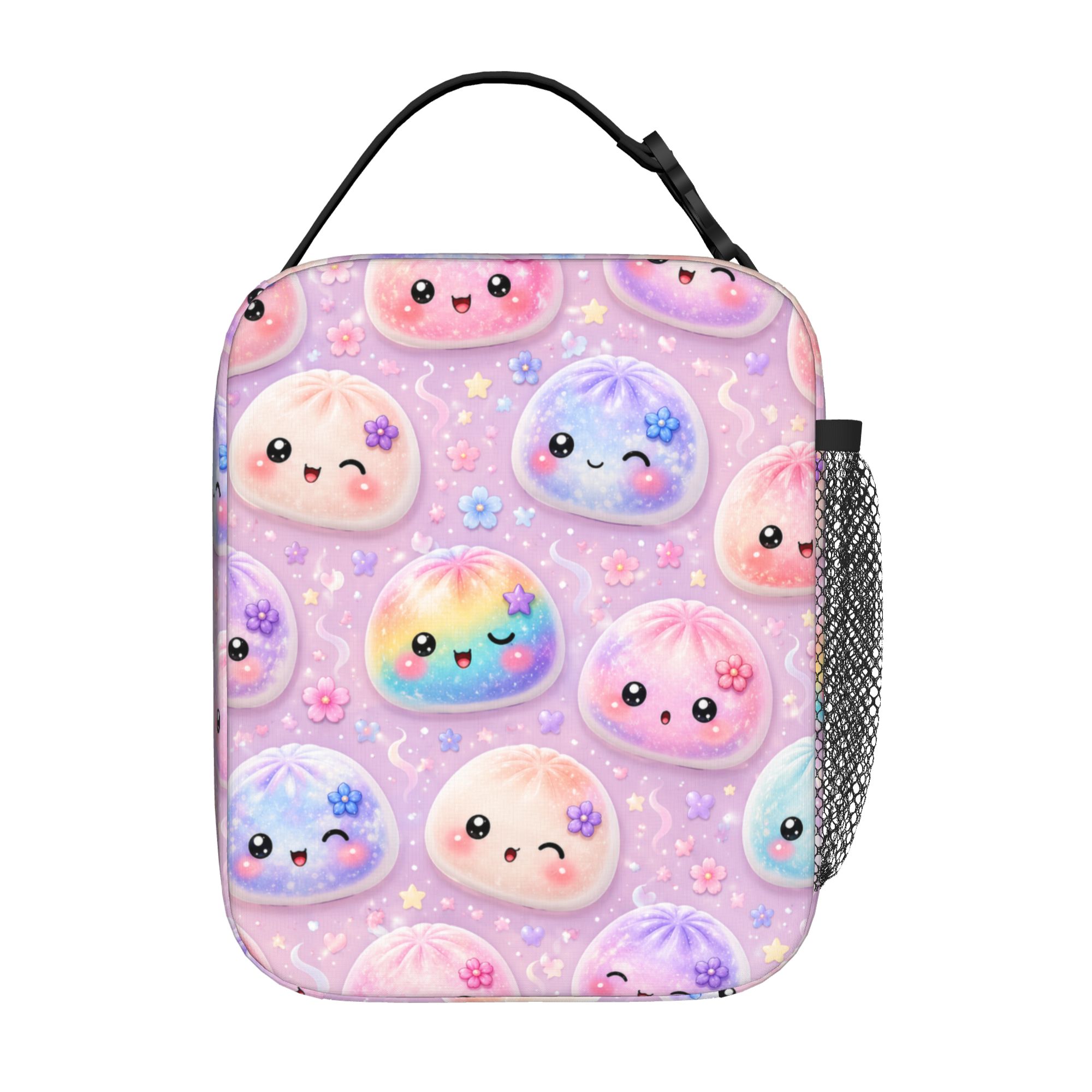 TEMU Pastel Dumpling Lunch Bag Kawaii Bun Pattern Insulated Tote For Dumpling Lovers 2d Flat Hand-held Lunch Bag, Portable Lunch Tote For , Picnic,