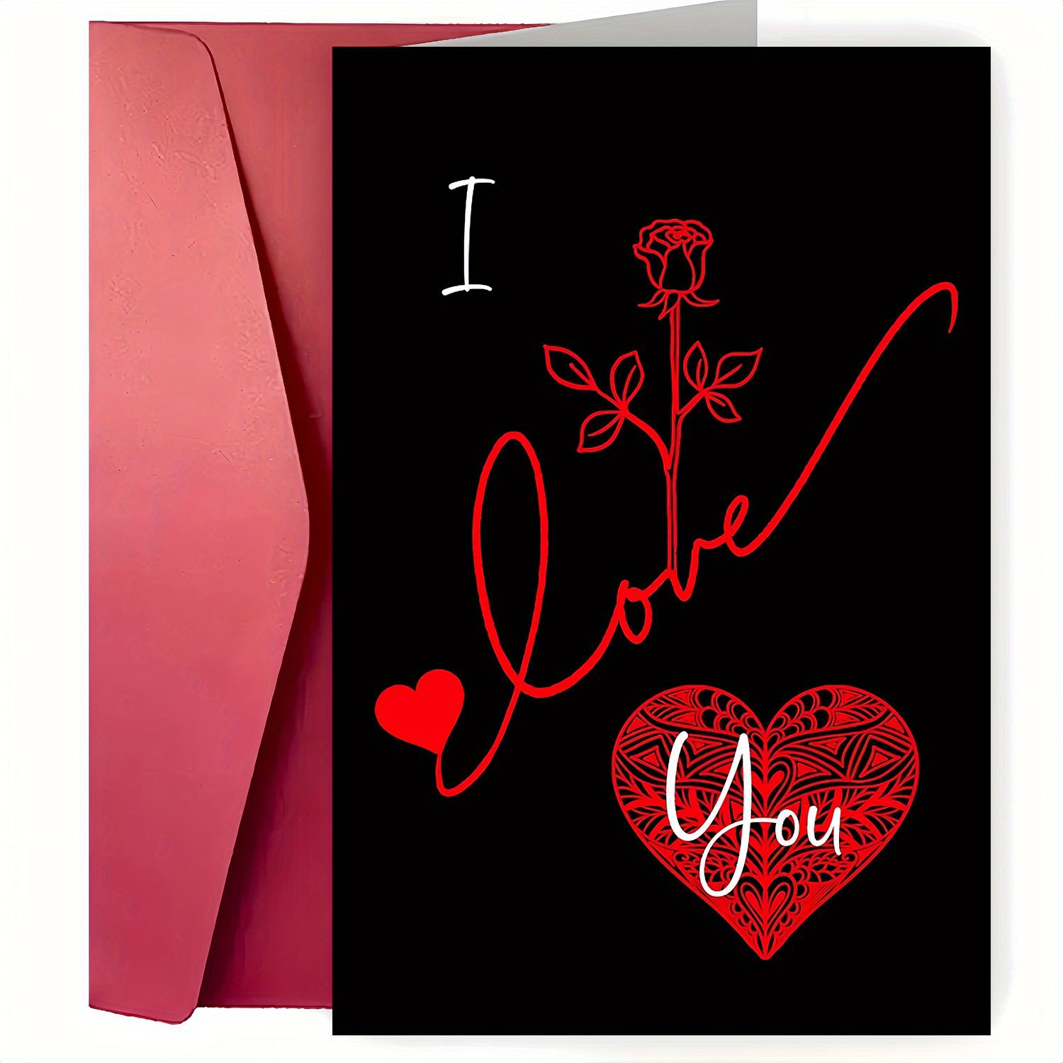 TEMU An Elegant "i Love You" Red Rose Birthday Card Made Of High-quality Paper With An Envelope - Perfect For Husbands, Wives, Men, And Women,