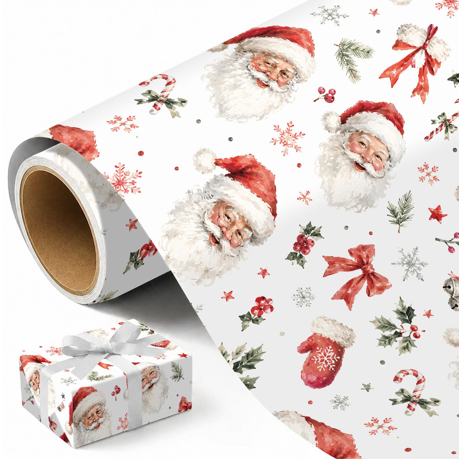 TEMU Rouleau de Noël Père Noël - 17.7 X 118 pouces, emballage cadeau avec Père Noël, motif et de houx pour cadeaux de Noël, décoration de fête et