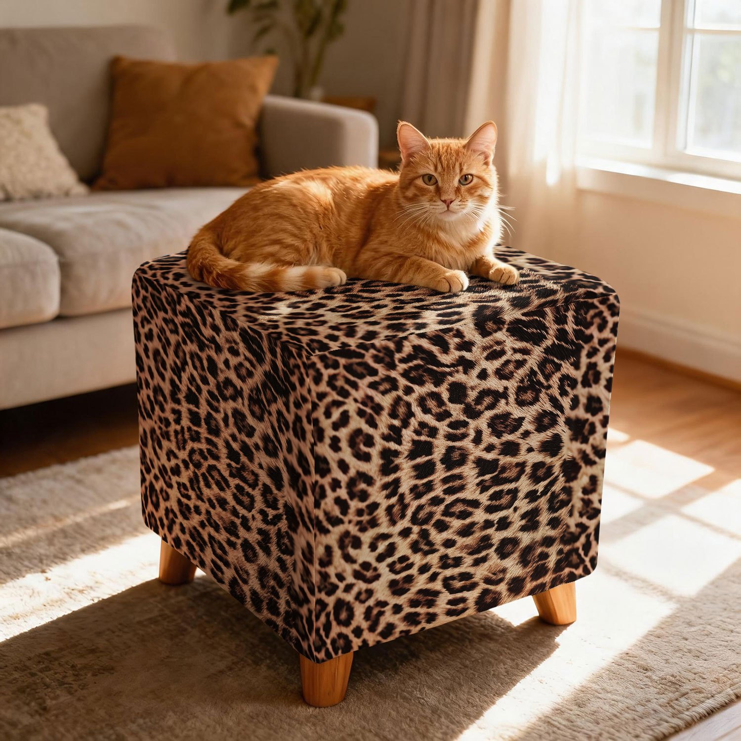 TEMU Housse d'ottomane à imprimé léopard marron et noir, housse extensible carrée pour -pieds, de meuble de luxe moderne pour de