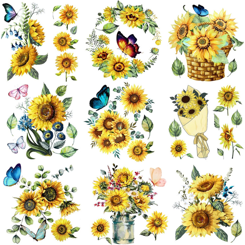 TEMU 9 Sheets Sunflower Rub On Transfer For Furniture And Craft Spring Summer Vintage
