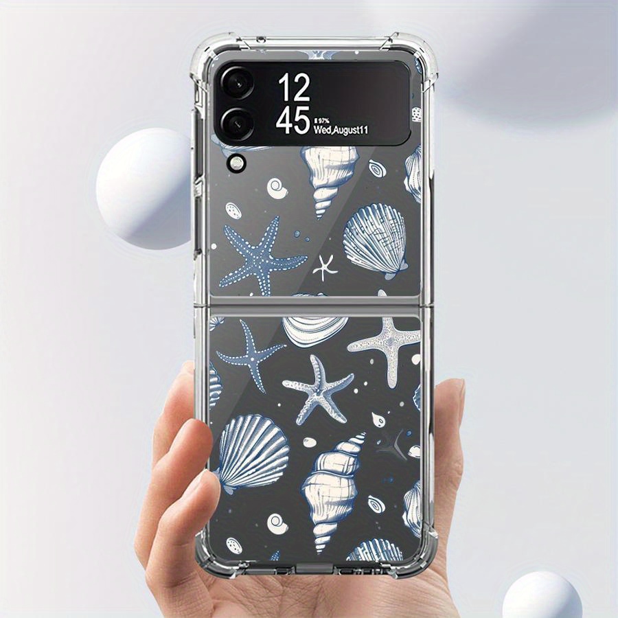 TEMU Étui téléphone : Coque pour Flip 6 5G 5 4 3 ZFlip6 Flip5 Flip4 Flip3 - Housse souple transparente avec motif de mer et coquillages