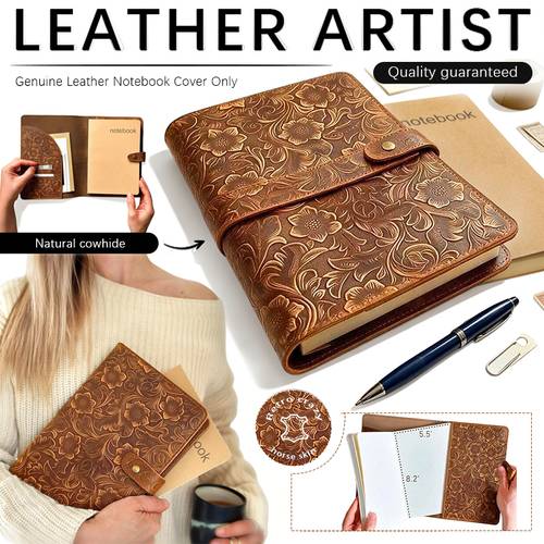 item picture vintage arabesque floral genuine full grain genuine leather artistic unique notebook genuine leather case handmade multi card slot office stationery organizer pouch cowhide protective cover genuine leather