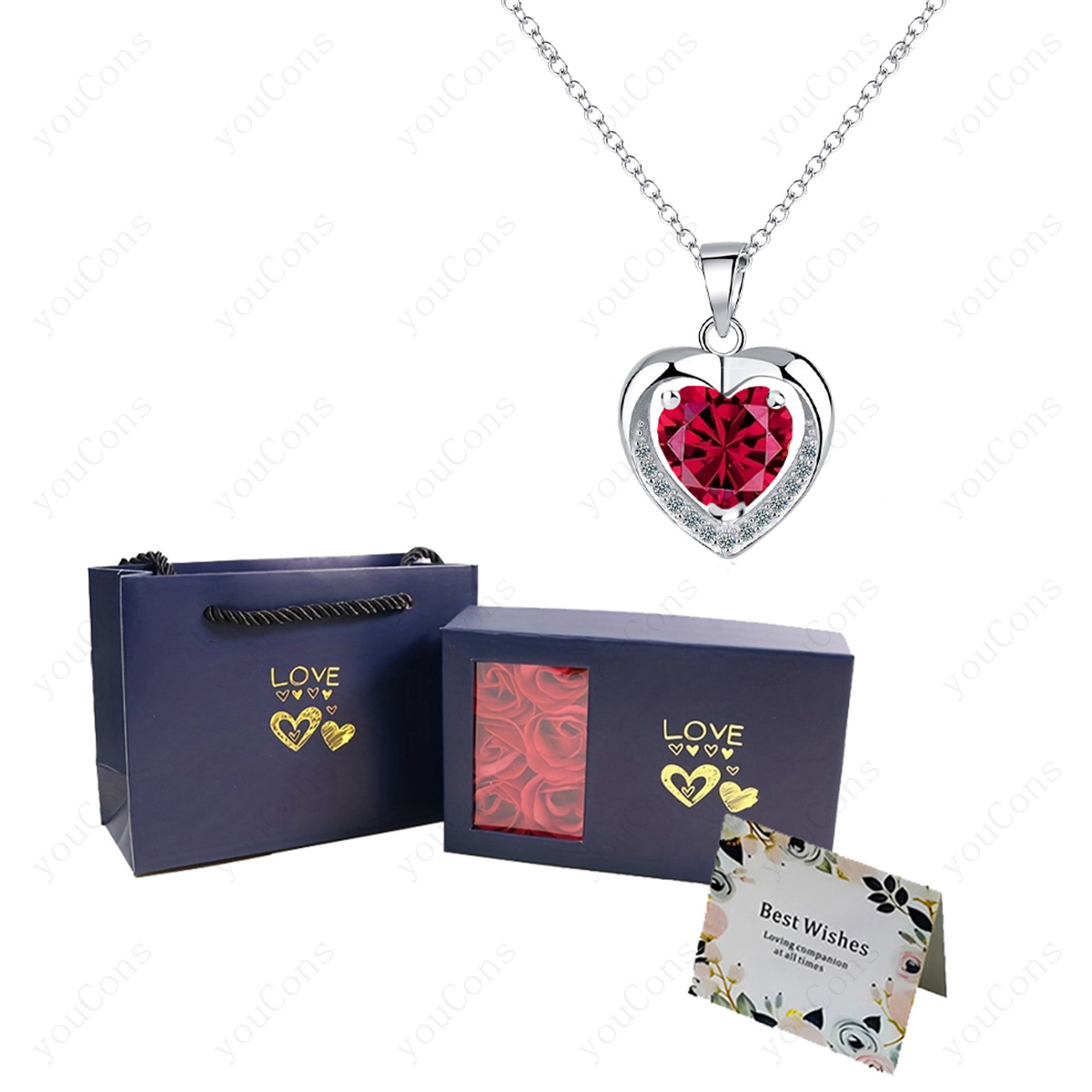 TEMU A Delicate Blue Gift Box Containing 6 Exquisite Roses With A Heart Pendant Necklace, An Elegant And Stylish Accessory Perfect For Gifting To