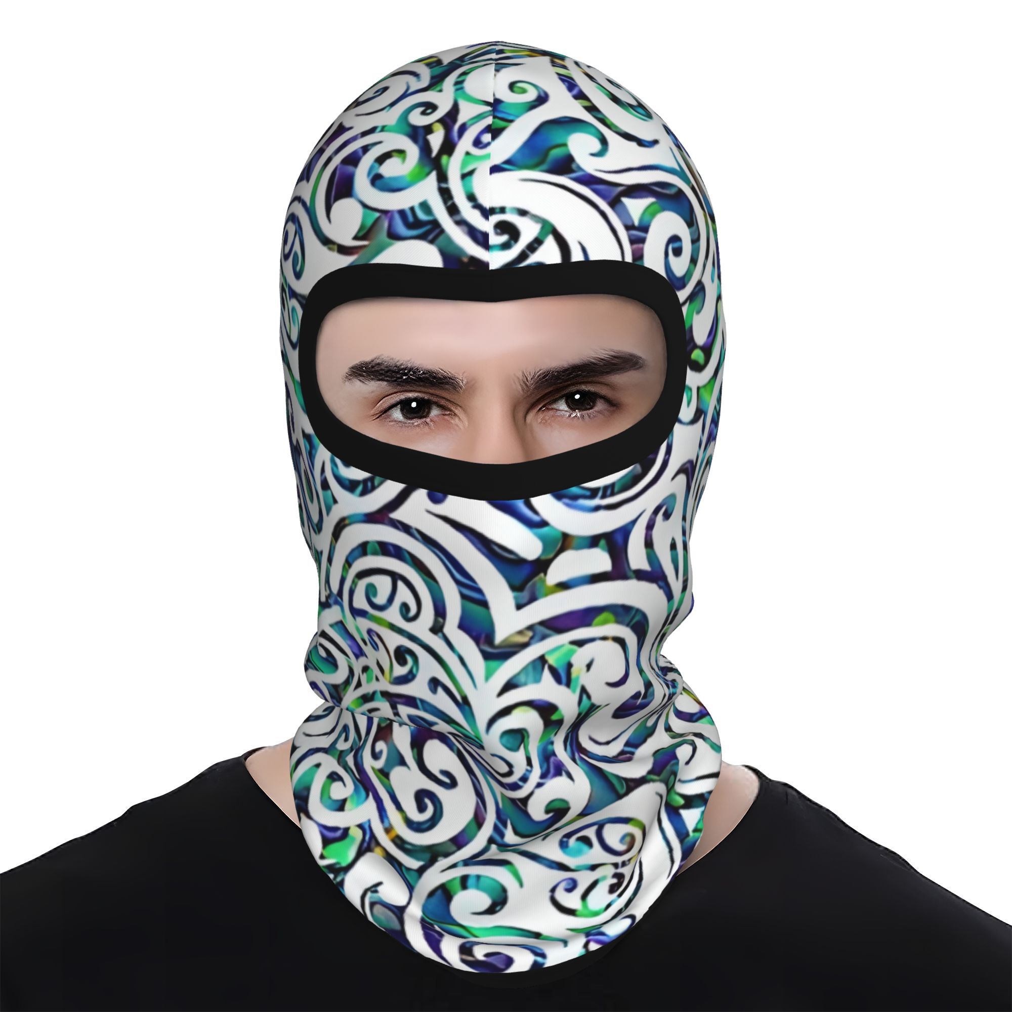 TEMU 1pc Maori New Zealand Balaclava Face Mask & Neck Gaiter - Full Face Coverage With Paua Shell Inlay, Breathable Windproof For, Suitable For