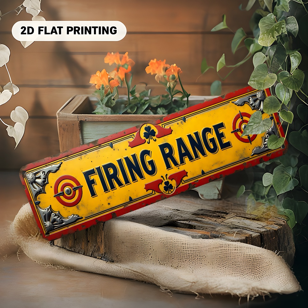 TEMU 2d Flat - A Vintage-style Aluminum Sign Featuring A Range Design, Measuring 3.9x15.7 Inches (10x40cm). This Durable Wall Decor With A Rustic
