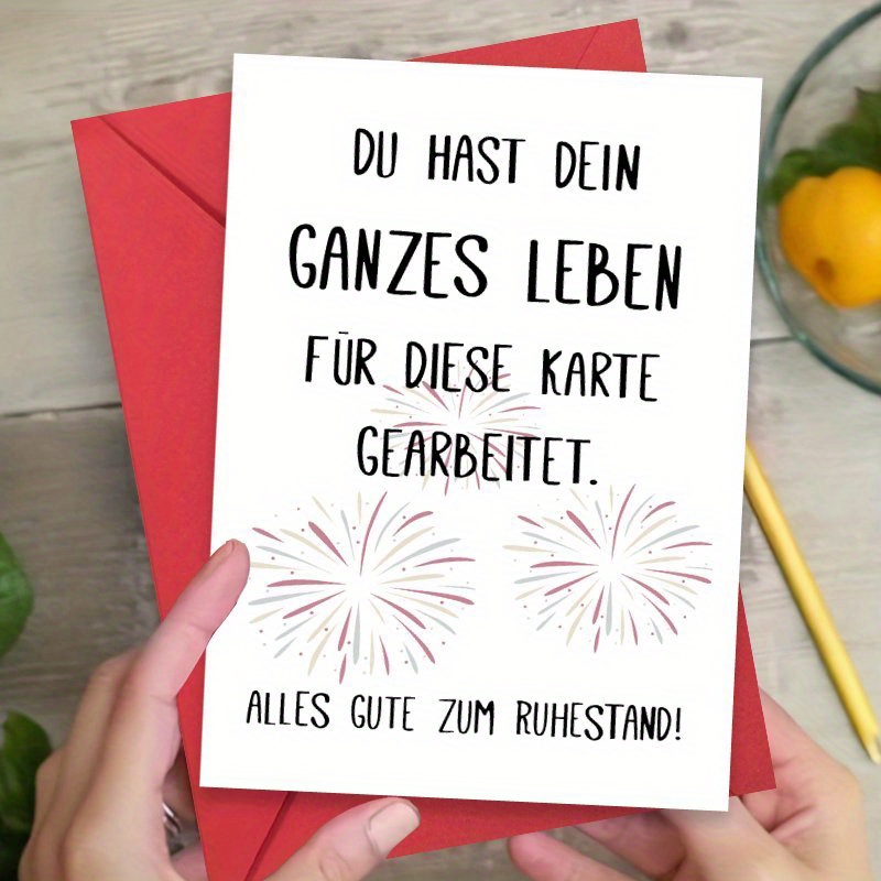 

1pc Elegant German Retirement Farewell Greeting Card, Paper Material With Envelope, Ideal For Farewell & Retirement Celebrations, Christmas Gift