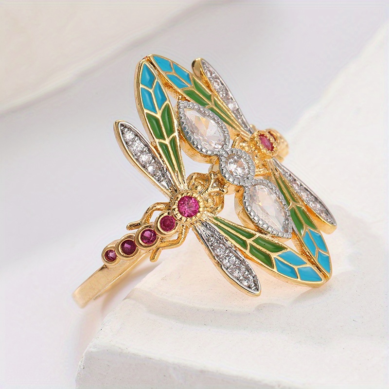 Women's Vintage Bohemian Dragonfly Ring with Turquoise Wings