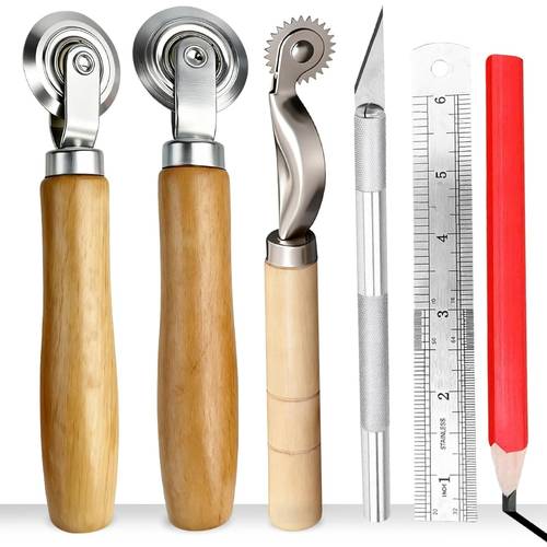6pcs box resizer scoring tool kit 3 scoring wheels 1 16 1 32 tooth steel ruler wood pencil cardboard size reducer for crafts bookbinding paper crafting no messy cuts clean folds for corrugated paper craft paper