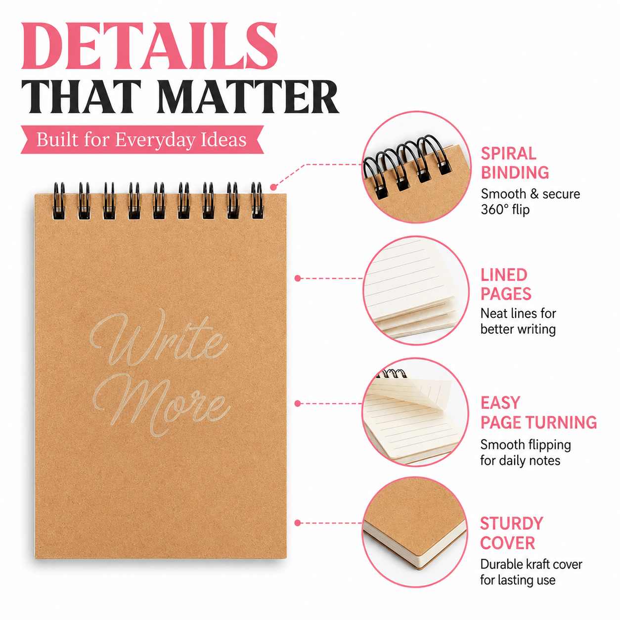 Customizable A7 Pocket-Sized Spiral-Bound Notebook with Lined Pages