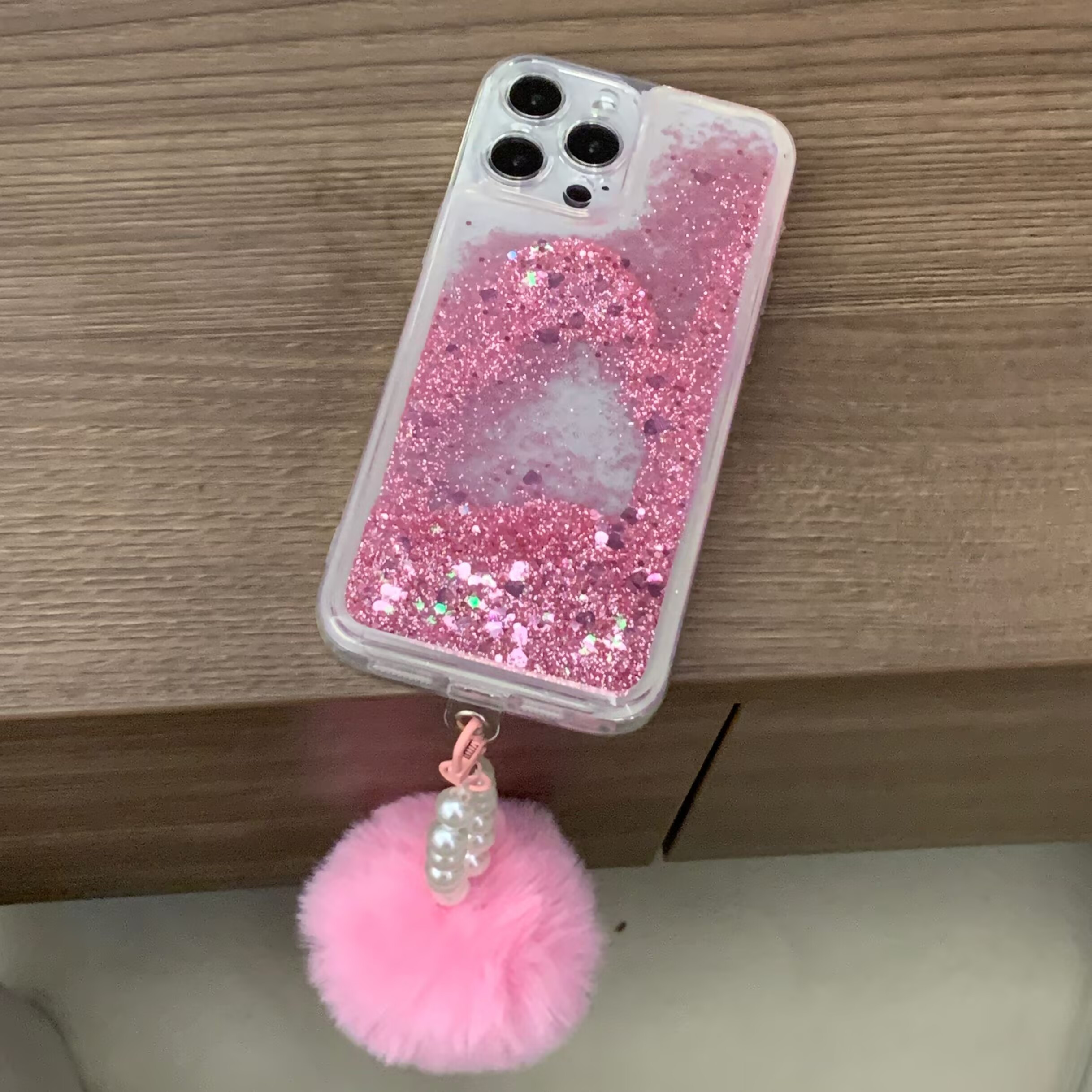 [1+1 ] Rdeča, sijajna, tekoča sandiška šokovno odporna telefonska obloga + rdeča plišasta verižnica, združljiva z vsemi modeli for iphone