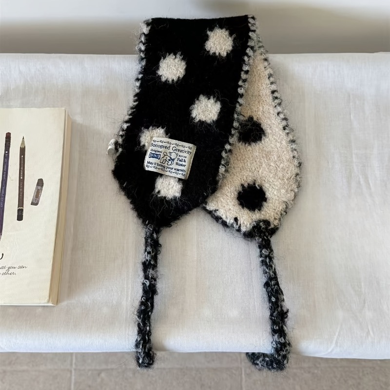 Image of New Literary Korean Style Cute Plush Earmuffs Women's Autumn And Winter Warm Versatile Polka Dot Neck Protector Scarf Small Scarf