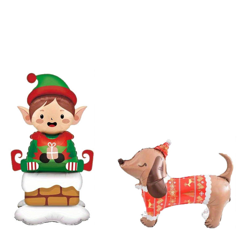 TEMU 2 piezas de perro salchicha de Navidad de pie, de de lámina estilo elfo navideño con base de 47 pulgadas, decoración de para comercial navideño,