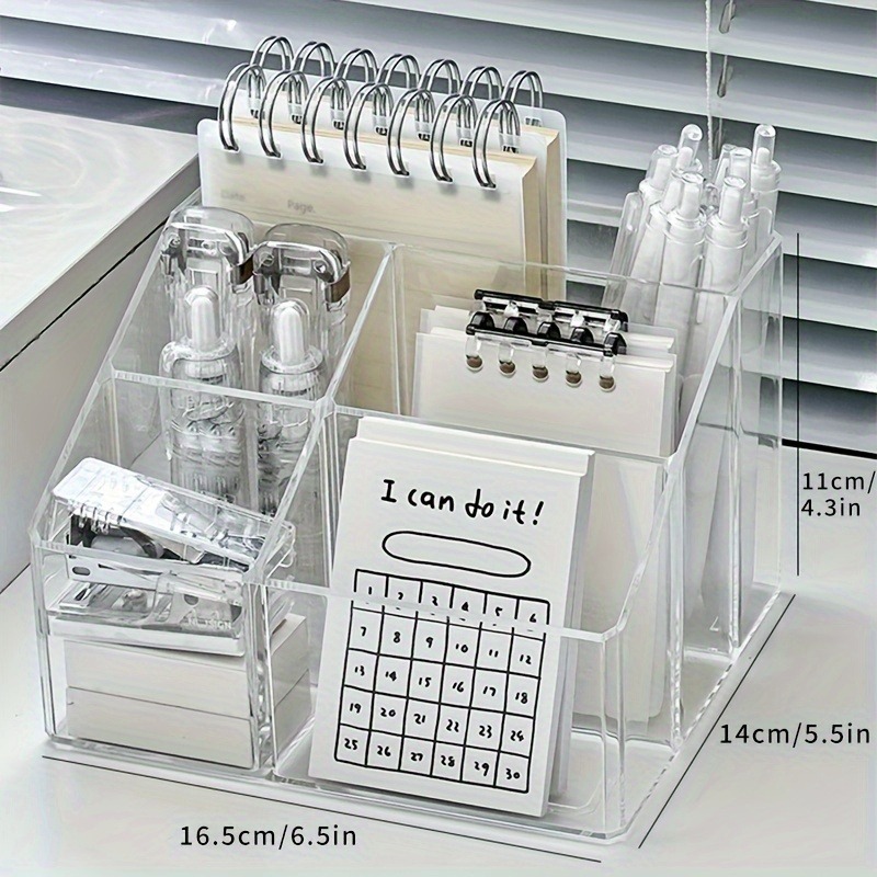 Transparent Five-Compartment Pencil Holder for Desk