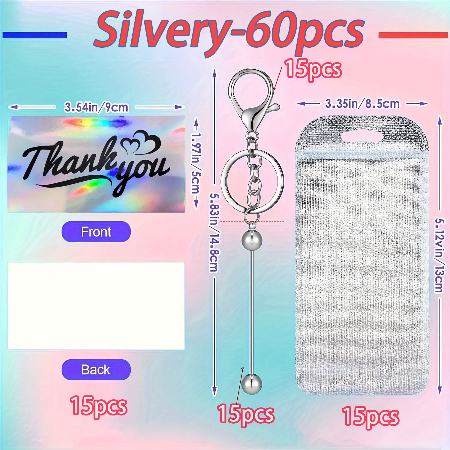 Image of 20/40/60pcs Diy Beading Keychain Kit With Beads & Suitable For S - Handmade Craft For, Office, Favors, Christmas, New Year Gifts