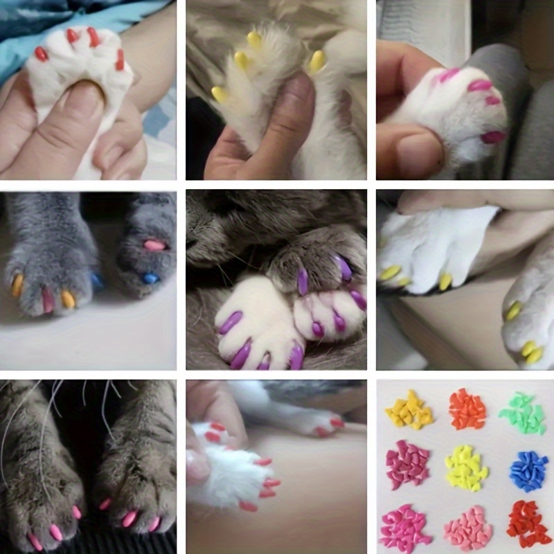 20 Protège-Griffes PVC Durables pour Chat - Armure -Griffure Moyenne, Plusieurs Couleurs, Accessoire de pour Animaux Toutes Saisons