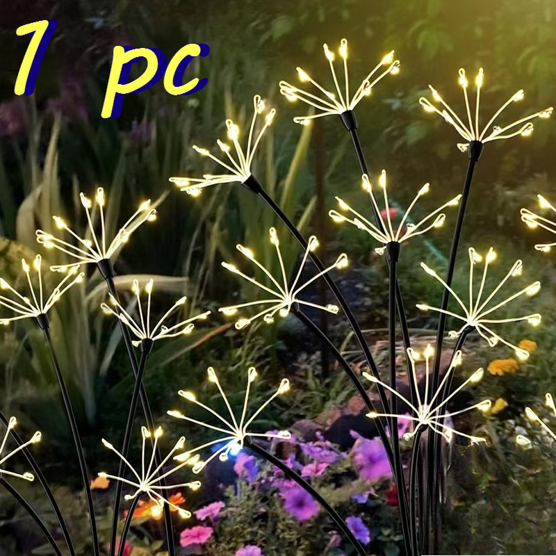 1pc 60led Warm Solar Power Firefly String Lights For Outdoor Use, Featuring Automatic Switch And Swinging Firefly Design, Ideal For Gardens, , Flower Beds, Planters, , And