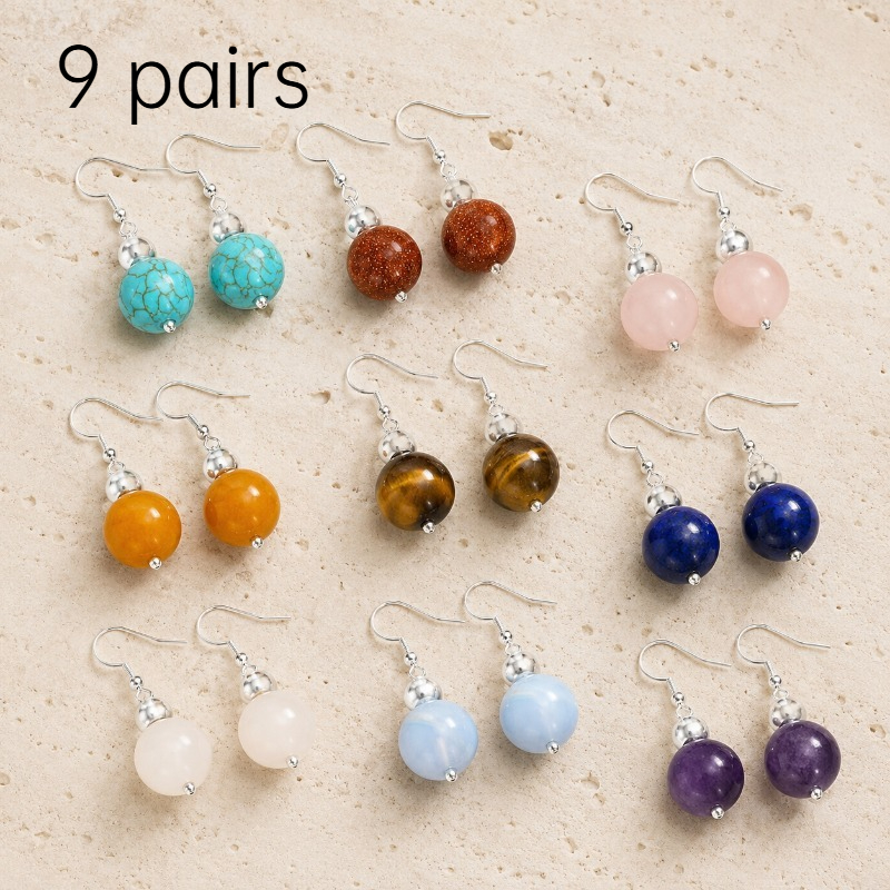 TEMU 9 Pairs Of Handmade Eye Stone Bracelet Earrings | Eye Bead Earrings, Rose Earrings, Earrings, Bohemian Style Chakra Yoga Practice, Wedding